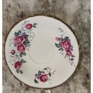 Adderley Fine Bone China Saucer Pink Roses Gold Trim Scalloped Made in England